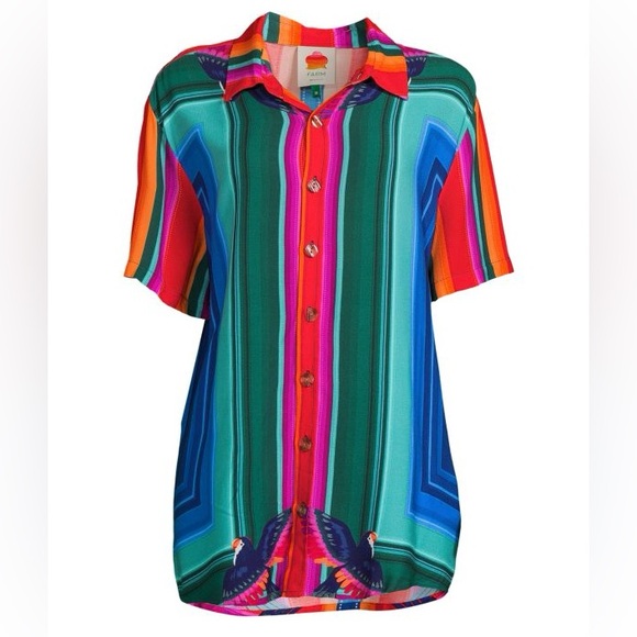 SOLD !!!!!! Geometric Macaw Shirt Women's Size XL Cotton Multicolor Top Button - Picture 2 of 15